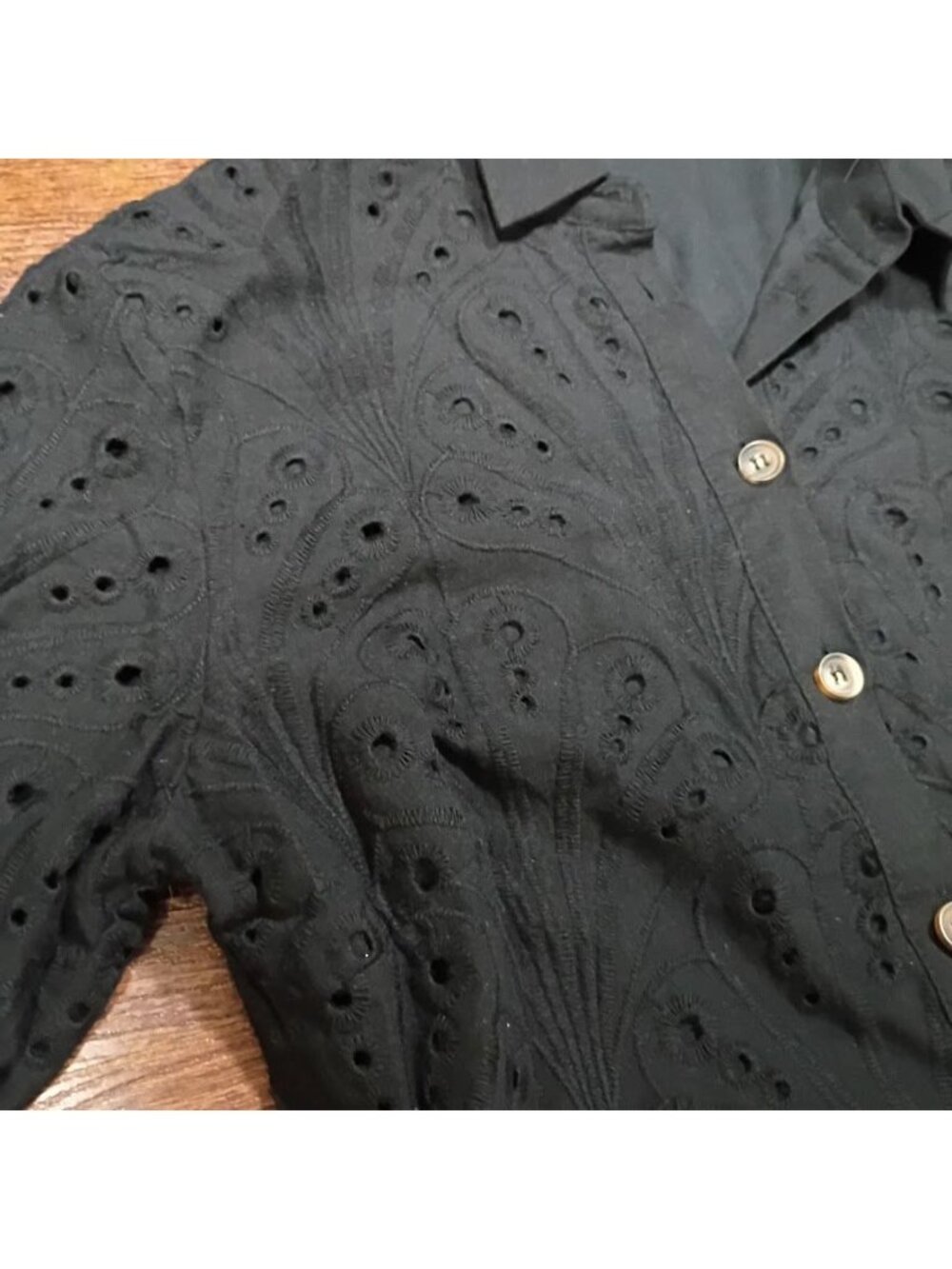 MNG Black Cottagecore Whimsy Boho Dress S With Eyelet Designs & Belted Preppy - Picture 11 of 15